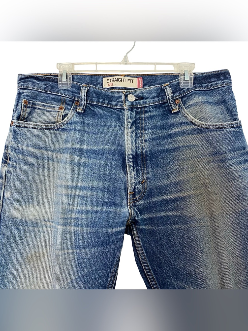 Levis 505 Distressed Jeans Mens 34 36 Womens 32 Levi’s Straight Jean Cotton Blue - Picture 11 of 13